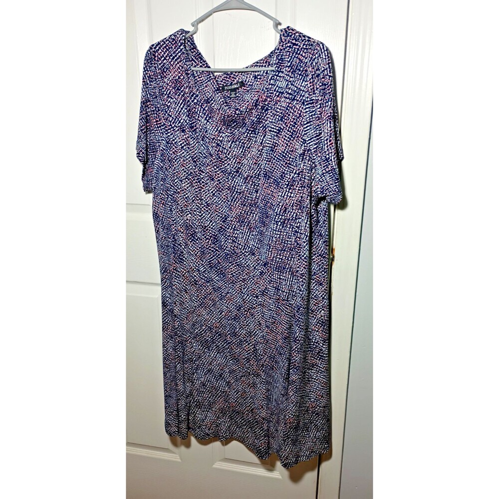 Roz&Ali Size 22 Sheath/Flare Dress  Geometric Navy/Coral Short Sleeve Stretch